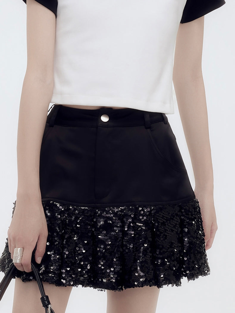 Sequin Pleats Glossy Mini-Skirt