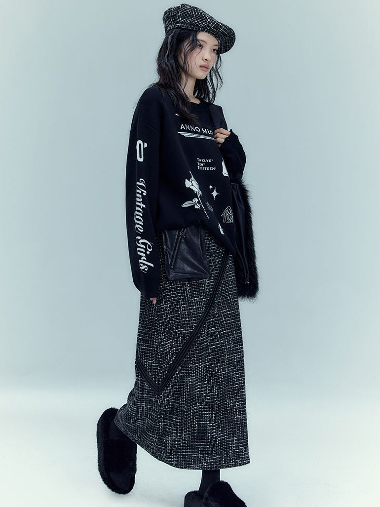 가죽 포켓 롱 니치 콘트라스트 스커트 