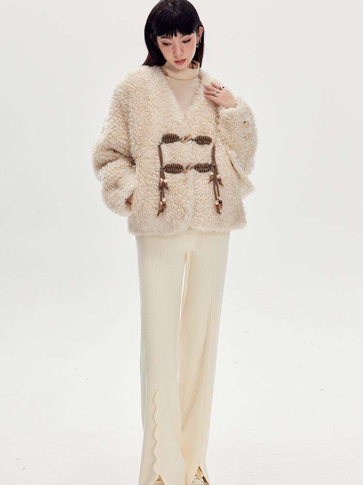 Rope Boa Fur V-neck Jacket