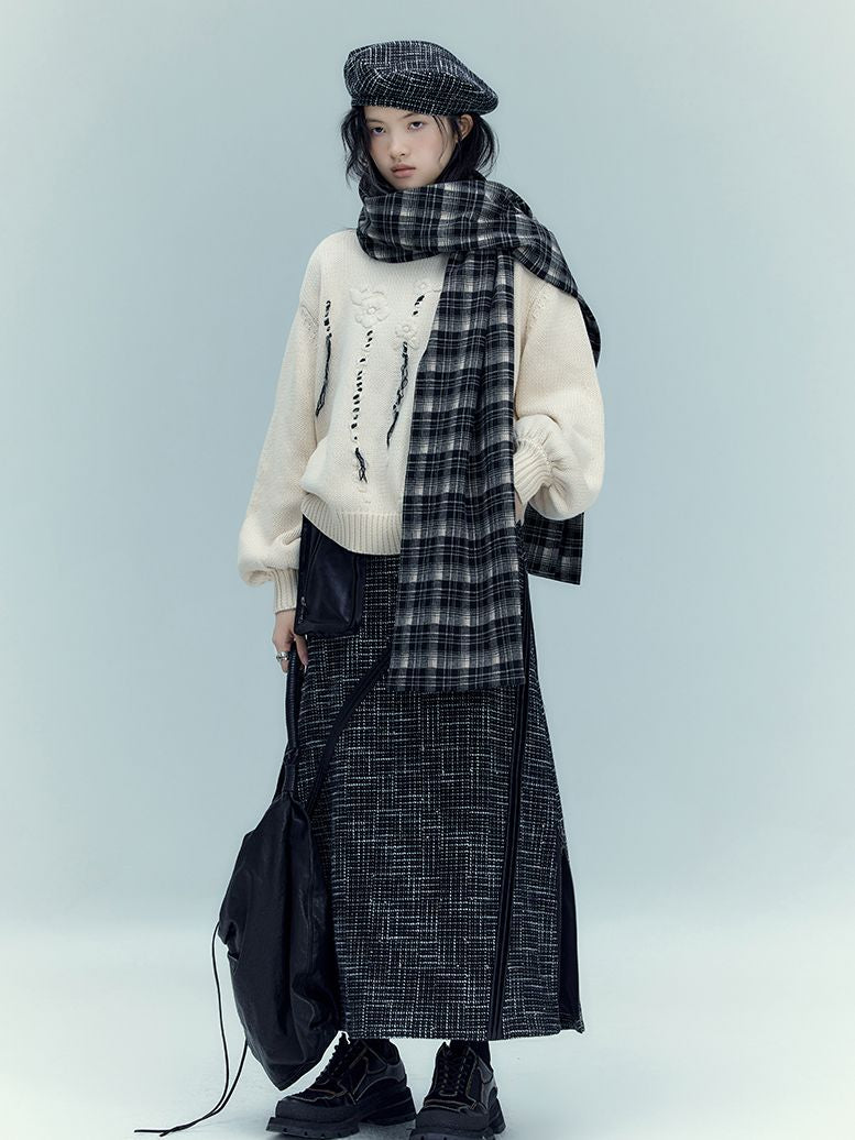 가죽 포켓 롱 니치 콘트라스트 스커트 