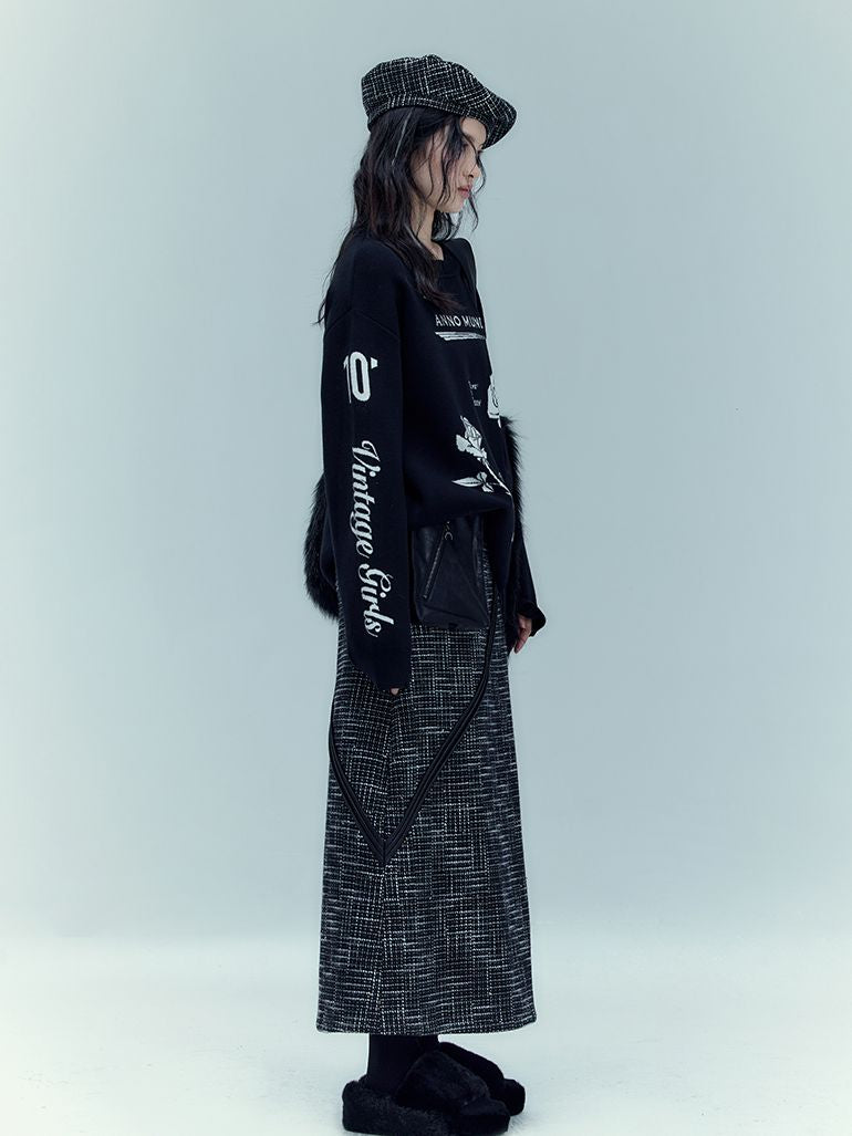 가죽 포켓 롱 니치 콘트라스트 스커트 