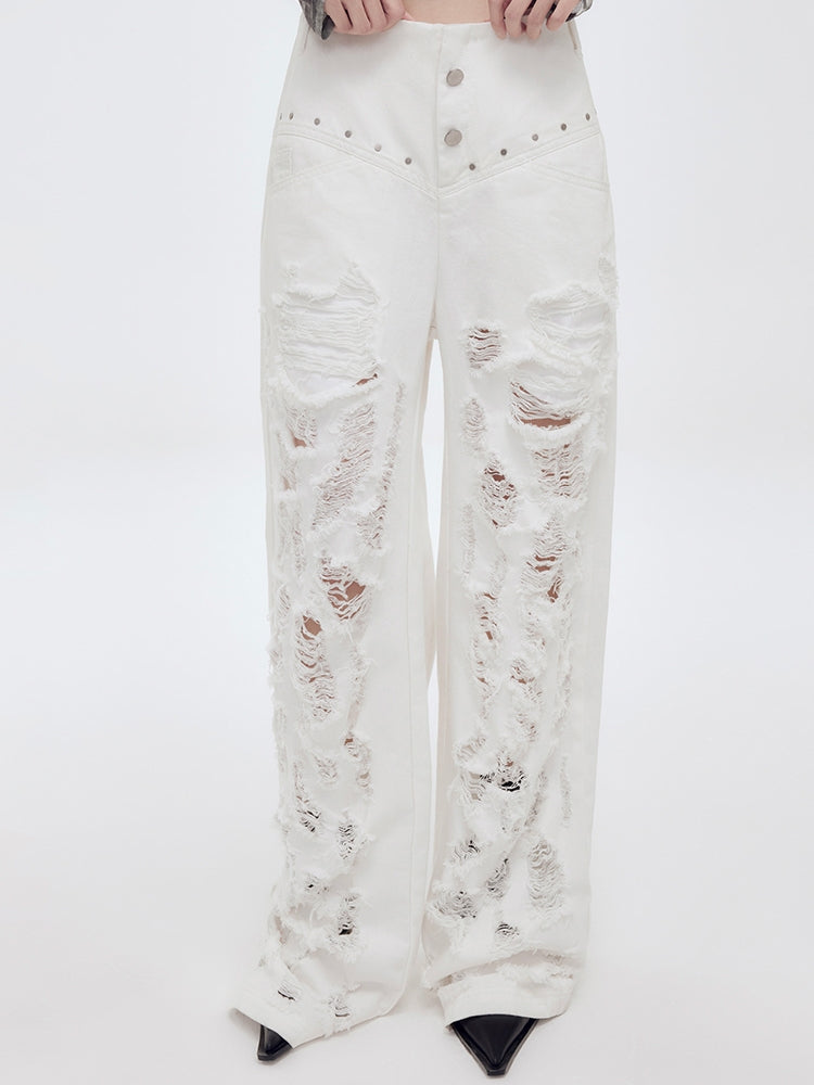 Studs Damage Casual Wide-Pants