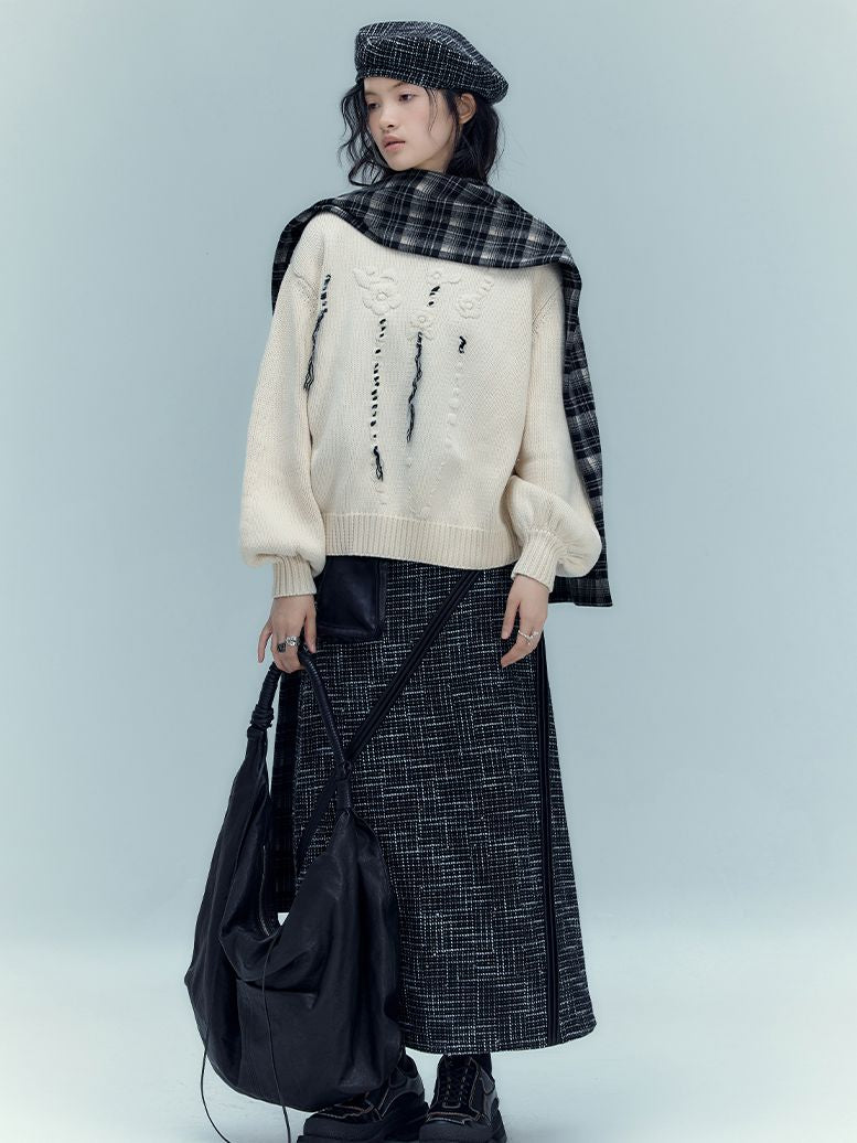 가죽 포켓 롱 니치 콘트라스트 스커트 