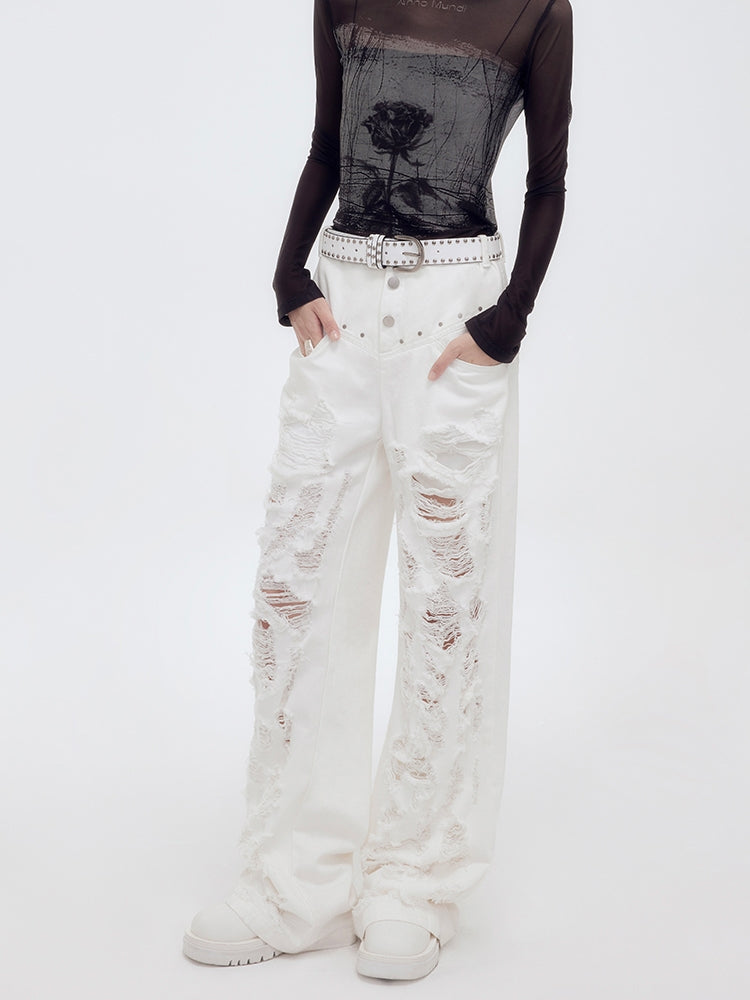 Studs Damage Casual Wide-Pants