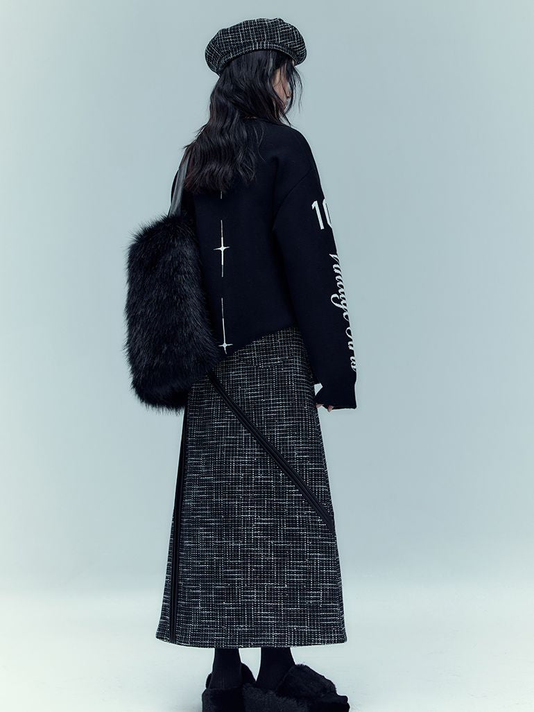 가죽 포켓 롱 니치 콘트라스트 스커트 