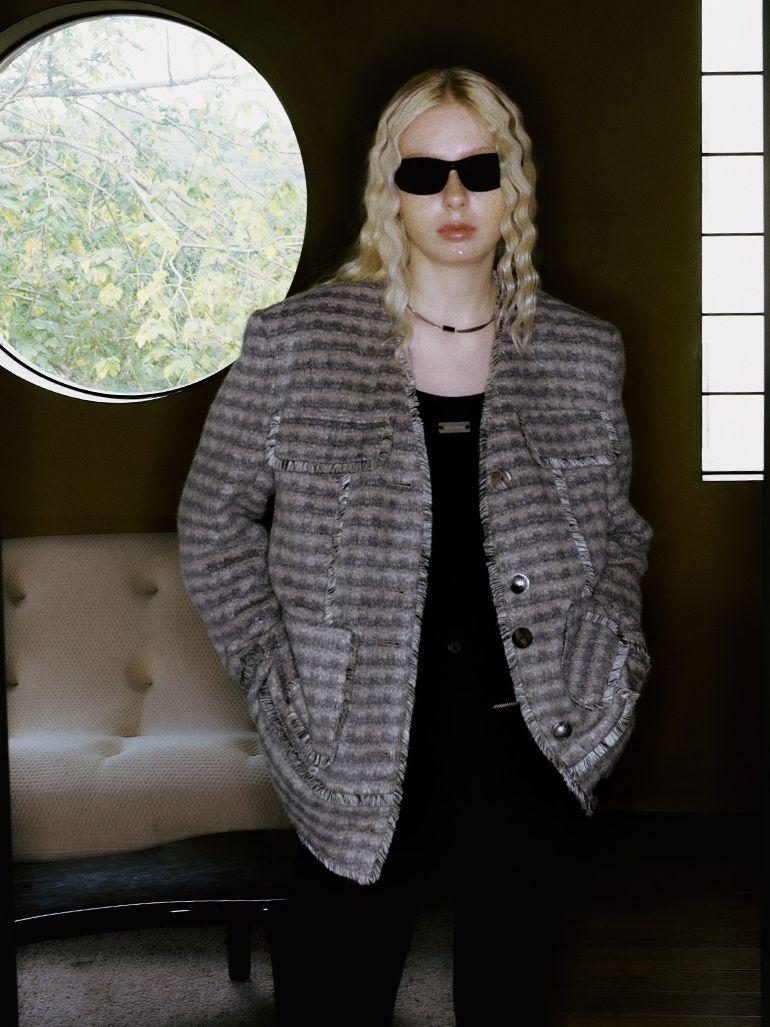 체크 레트로 울 재킷&amp;스커트 셋업 