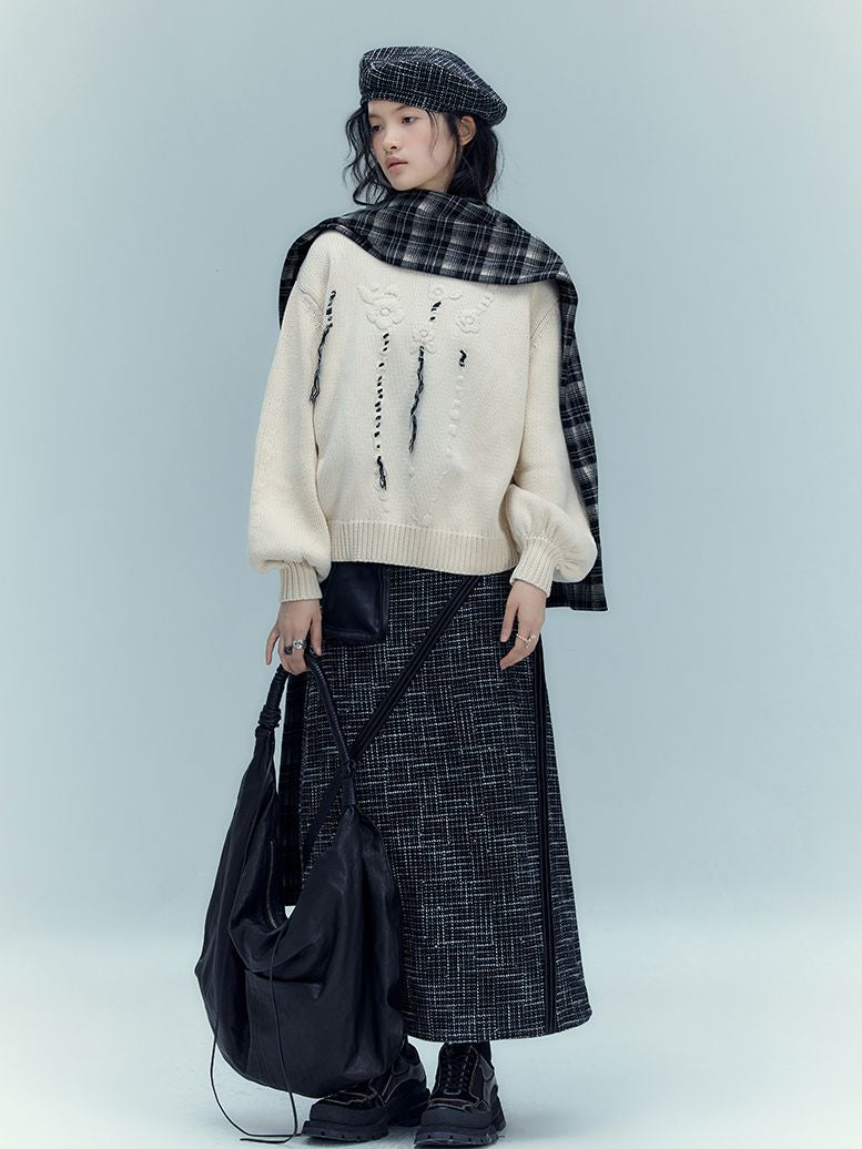 가죽 포켓 롱 니치 콘트라스트 스커트 