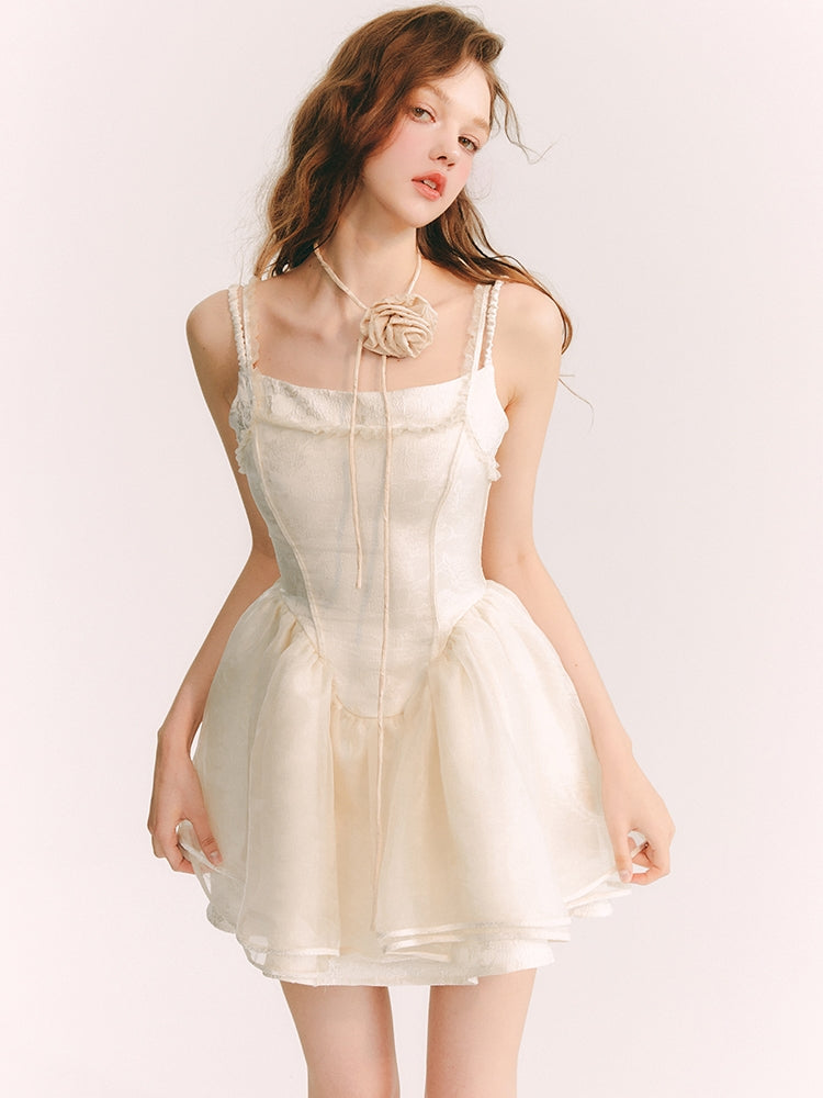 Tulle Fluffily Dress Flower Embroidery One-Piece