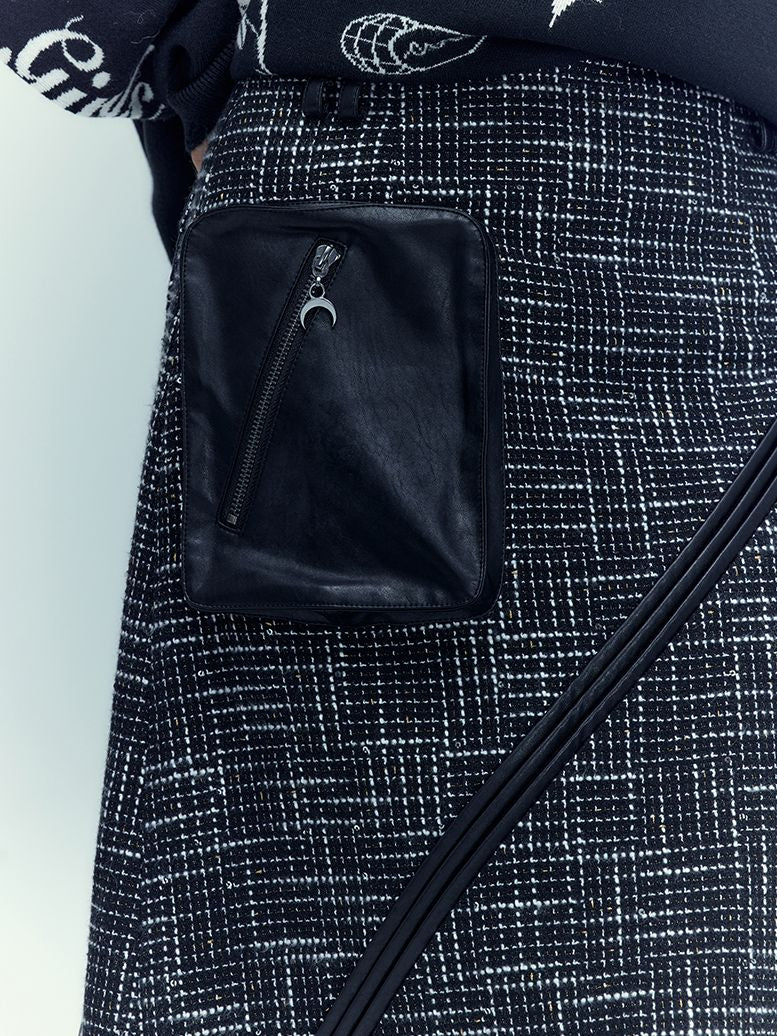 가죽 포켓 롱 니치 콘트라스트 스커트 