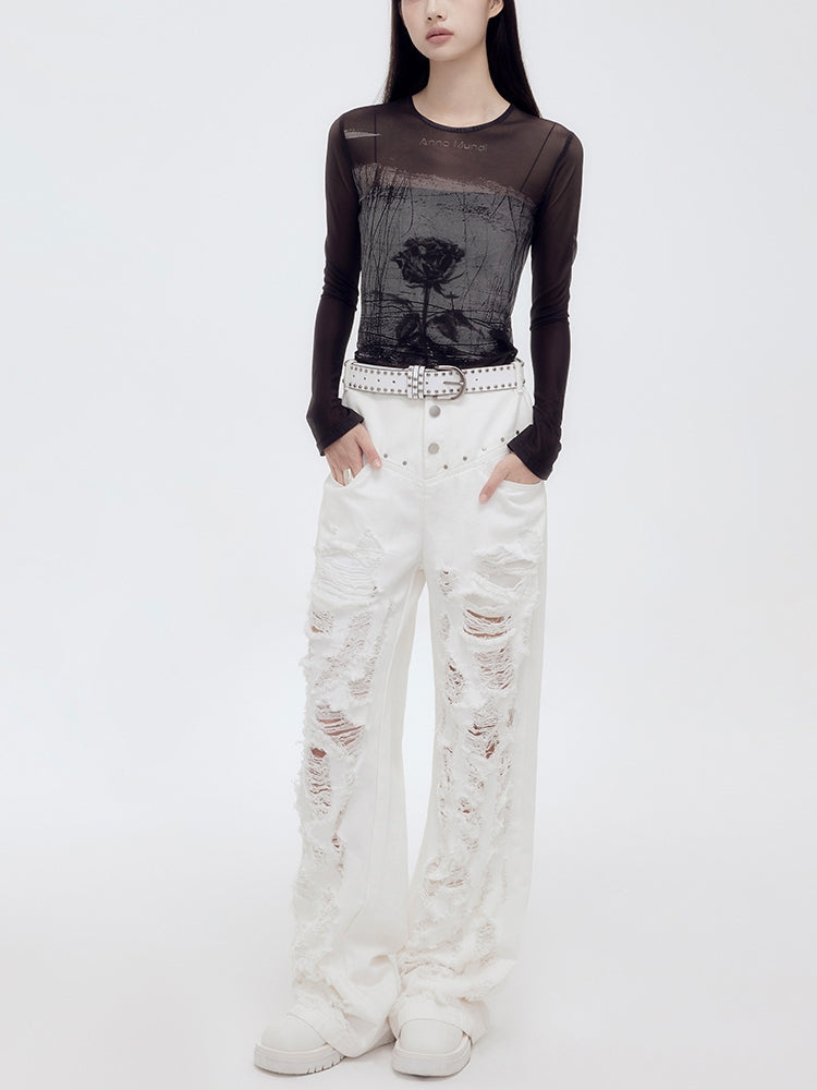 Studs Damage Casual Wide-Pants