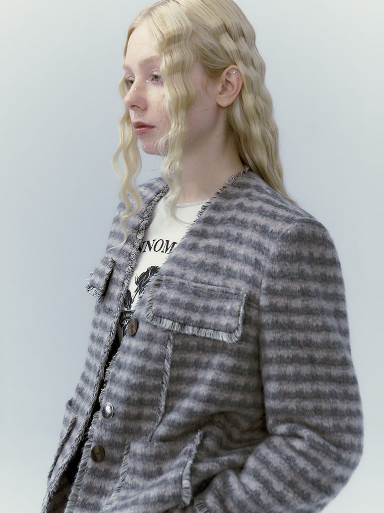 체크 레트로 울 재킷&amp;스커트 셋업 