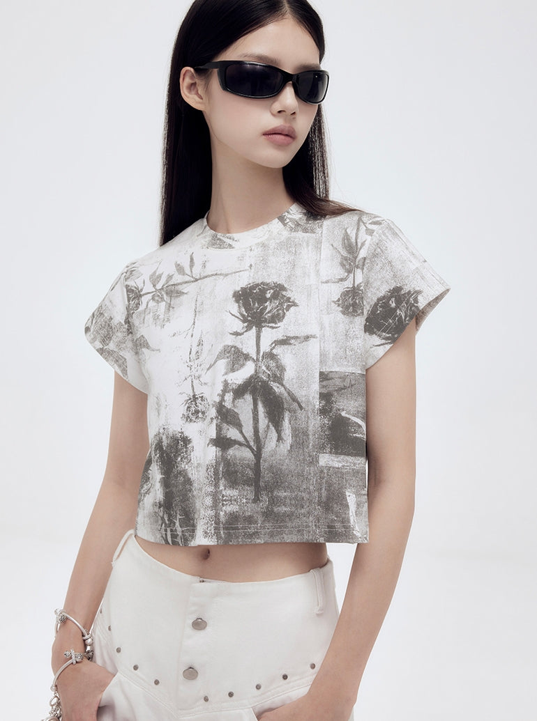 Silhouette Flower Retro Cropped T-Shirt