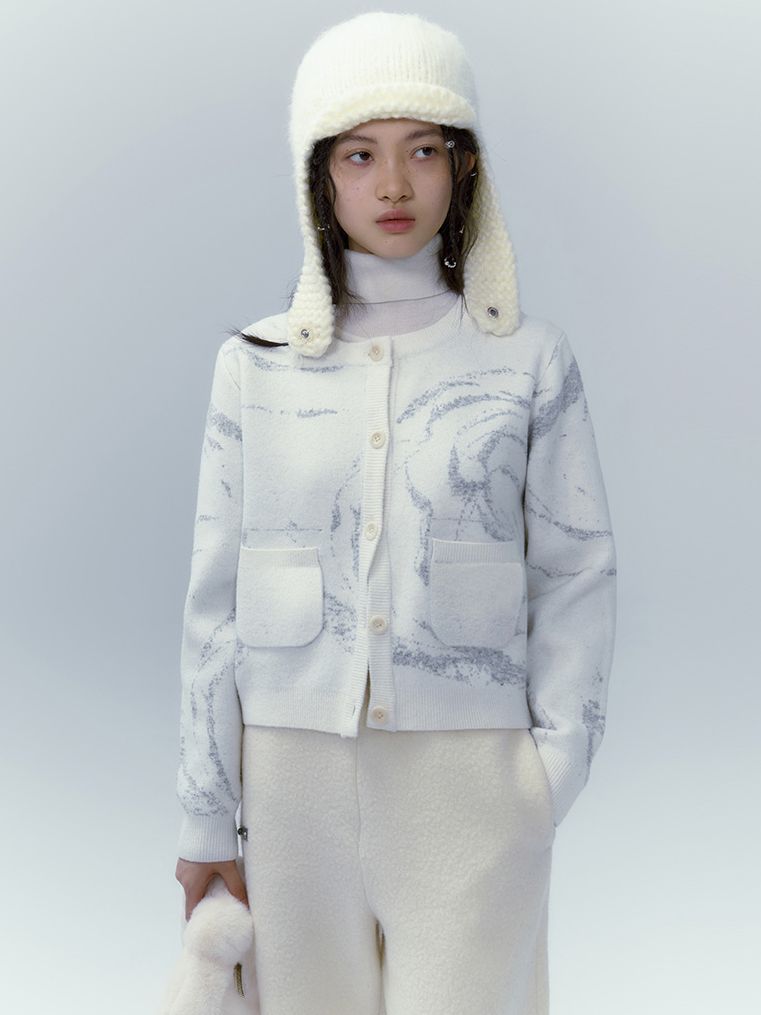 마블 니트 니치 가디건&amp;스커트 셋업 