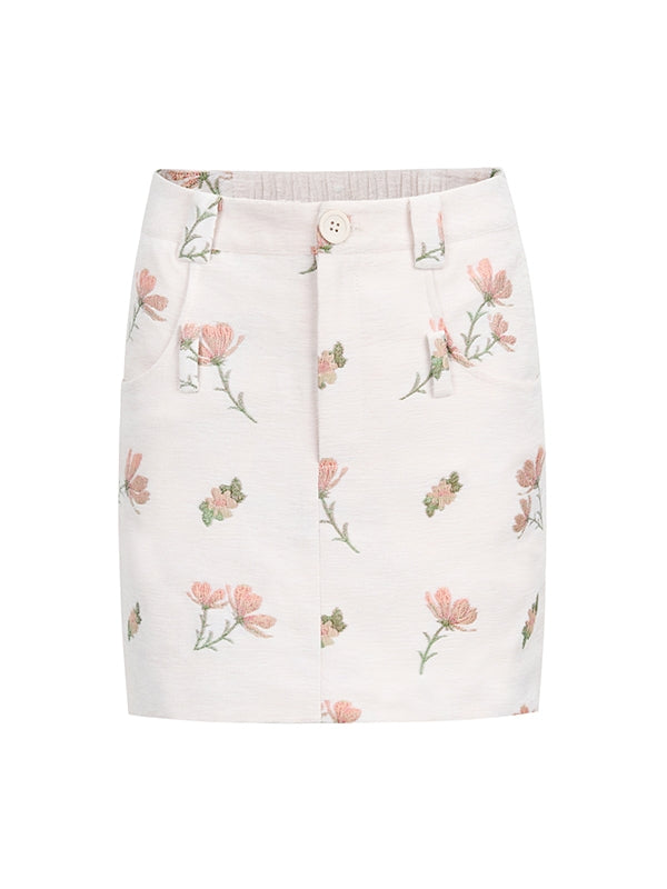 2Type Flower Embroidery Tight I-Line Short Long Skirt