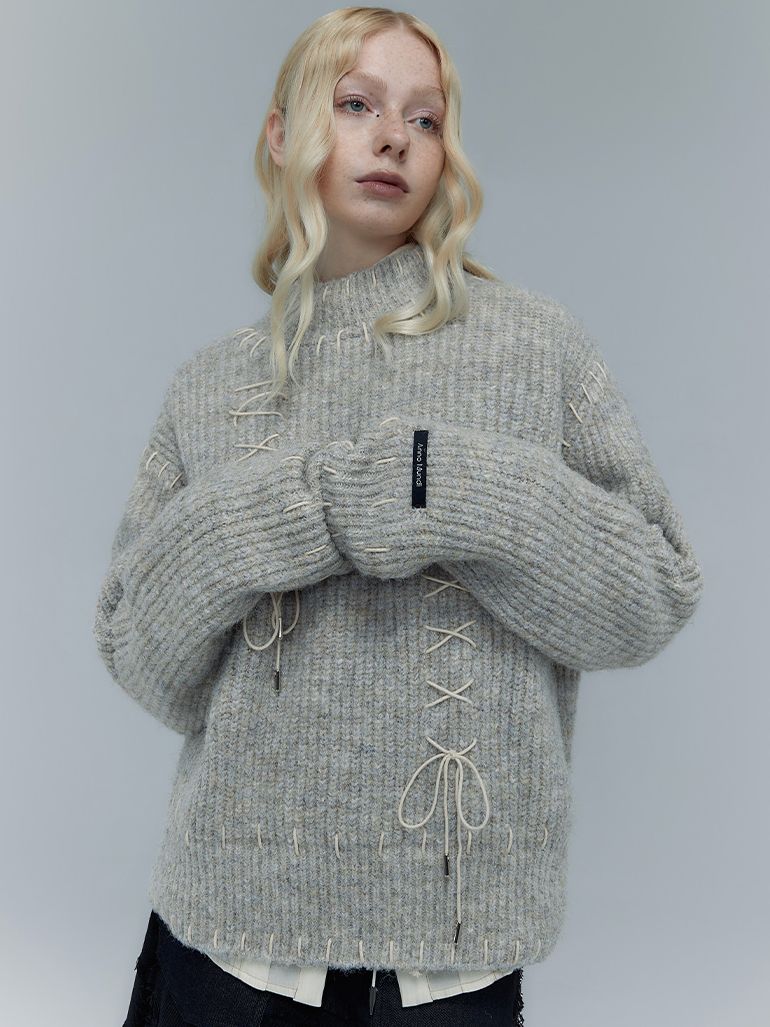 레이스업 리본 레트로 시크 키니트 