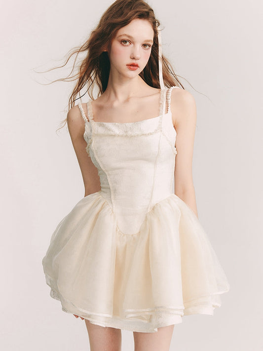 Tulle Fluffily Dress Flower Embroidery One-Piece