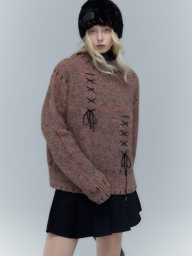 레이스업 리본 레트로 시크 키니트 