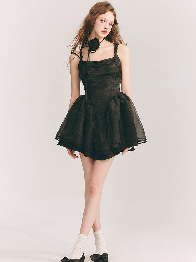 Tulle Fluffily Dress Flower Embroidery One-Piece