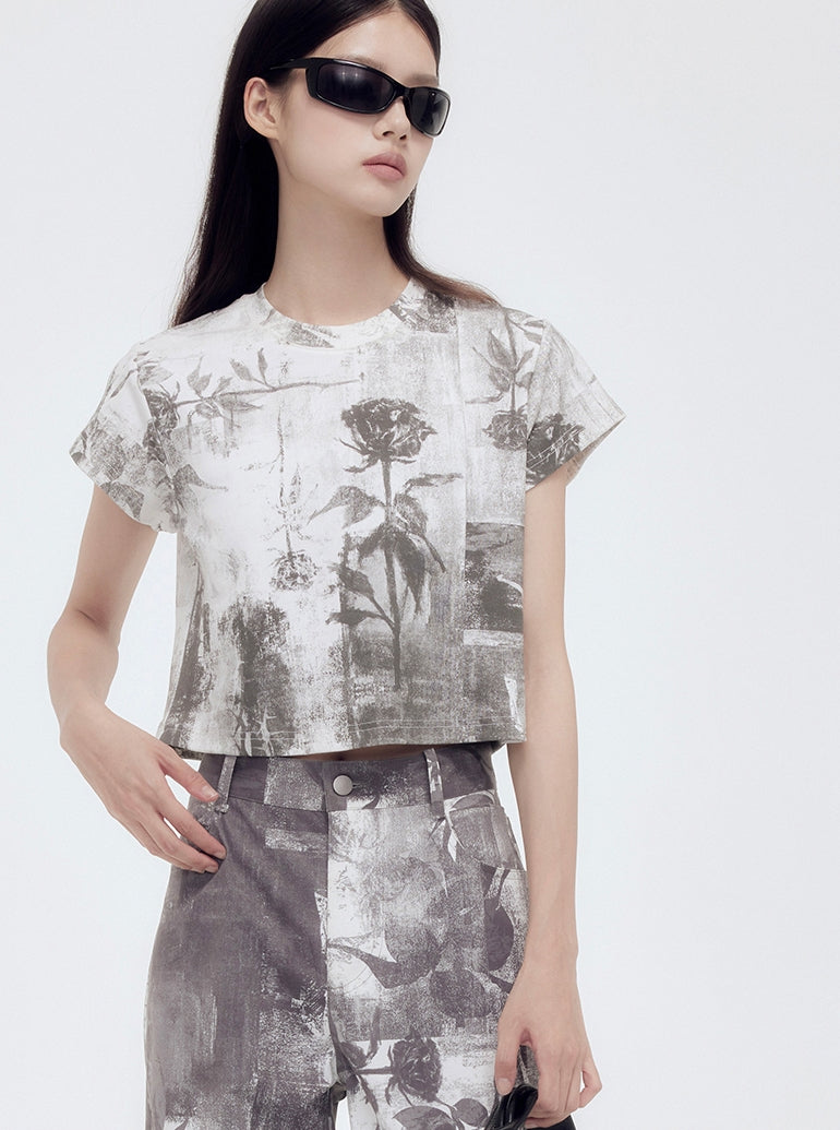 Silhouette Flower Retro Cropped T-Shirt