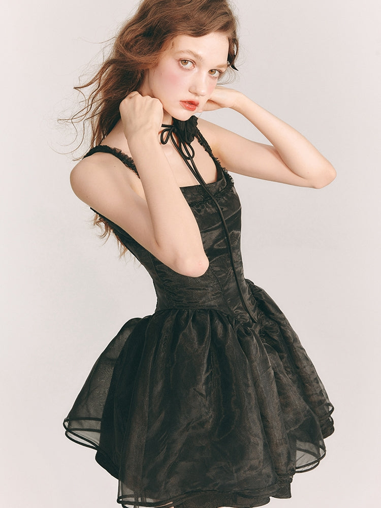 Tulle Fluffily Dress Flower Embroidery One-Piece