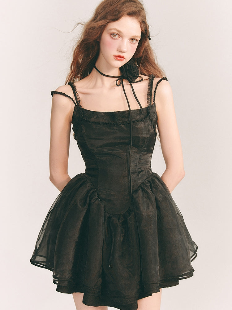 Tulle Fluffily Dress Flower Embroidery One-Piece