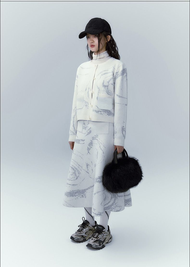 마블 니트 니치 가디건&amp;스커트 셋업 