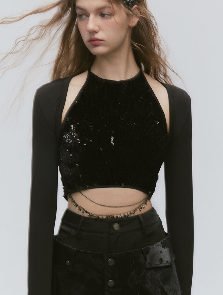 체인 시퀸 러스터 탑&amp;롱스커트 