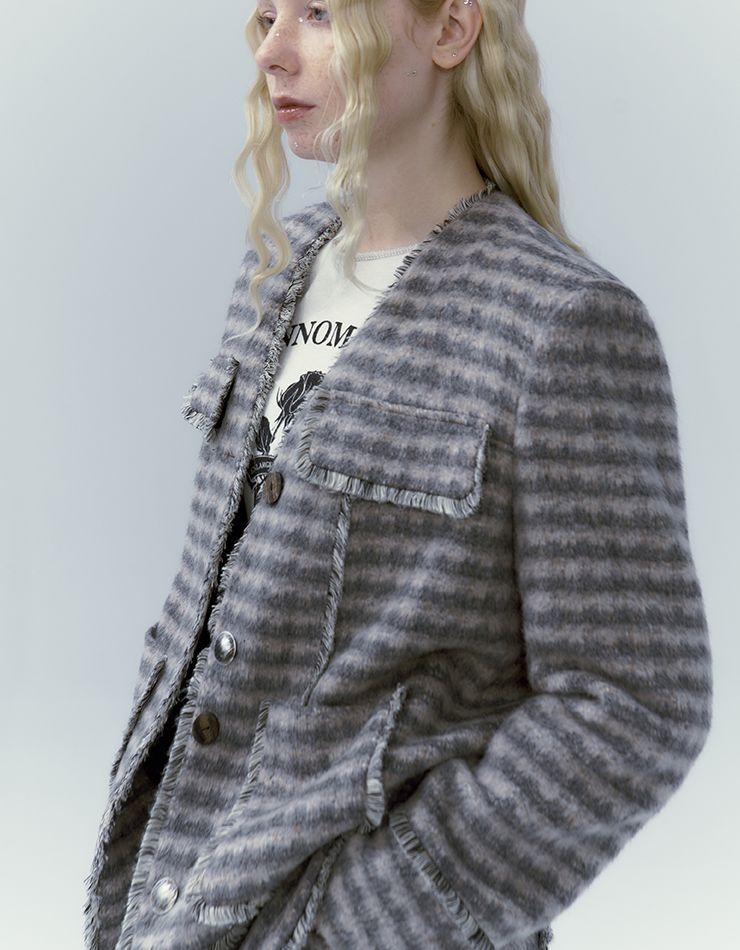 체크 레트로 울 재킷&amp;스커트 셋업 