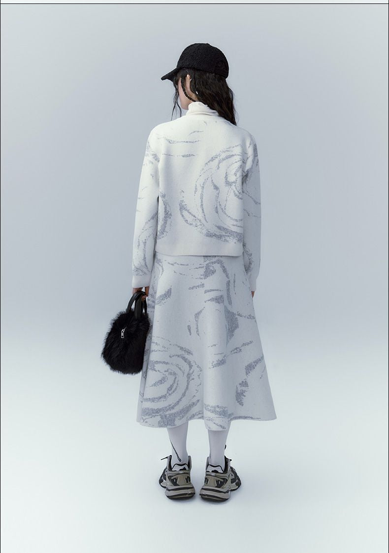 마블 니트 니치 가디건&amp;스커트 셋업 