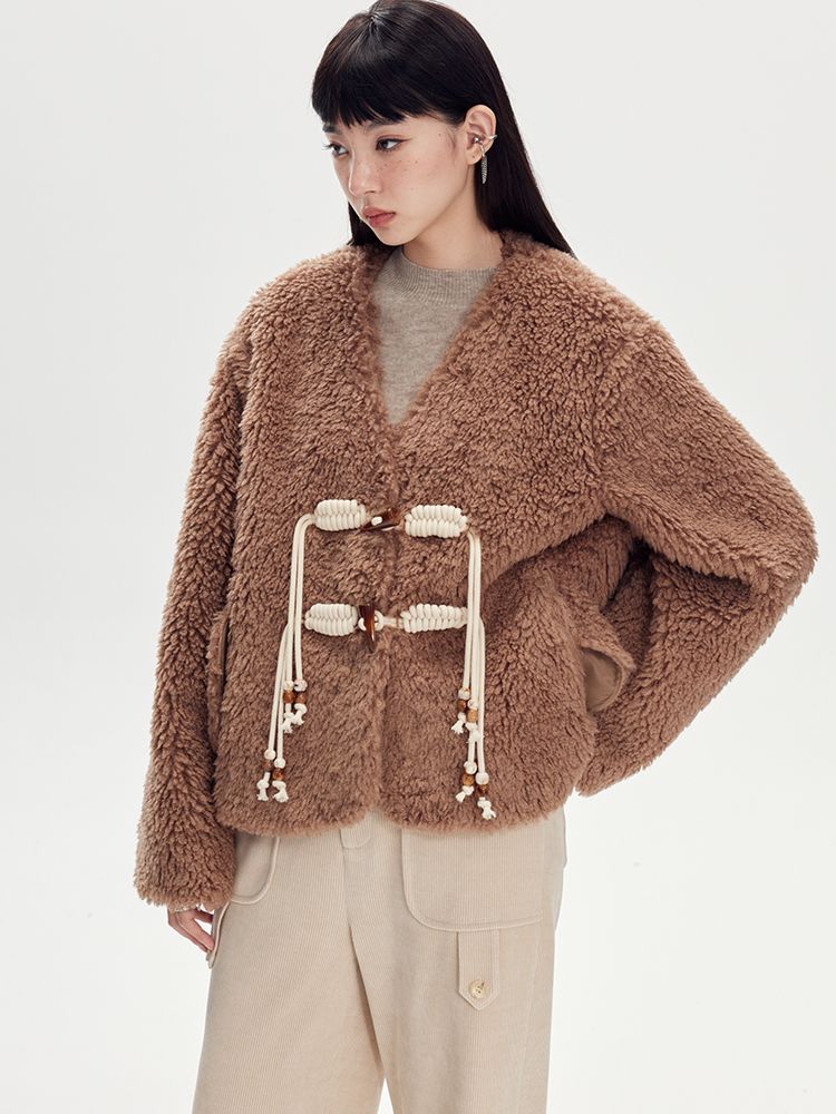 Rope Boa Fur V-neck Jacket