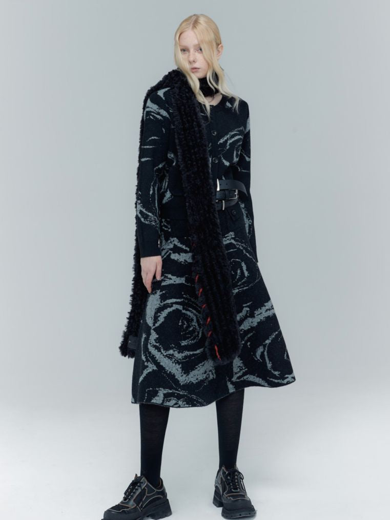 마블 니트 니치 가디건&amp;스커트 셋업 