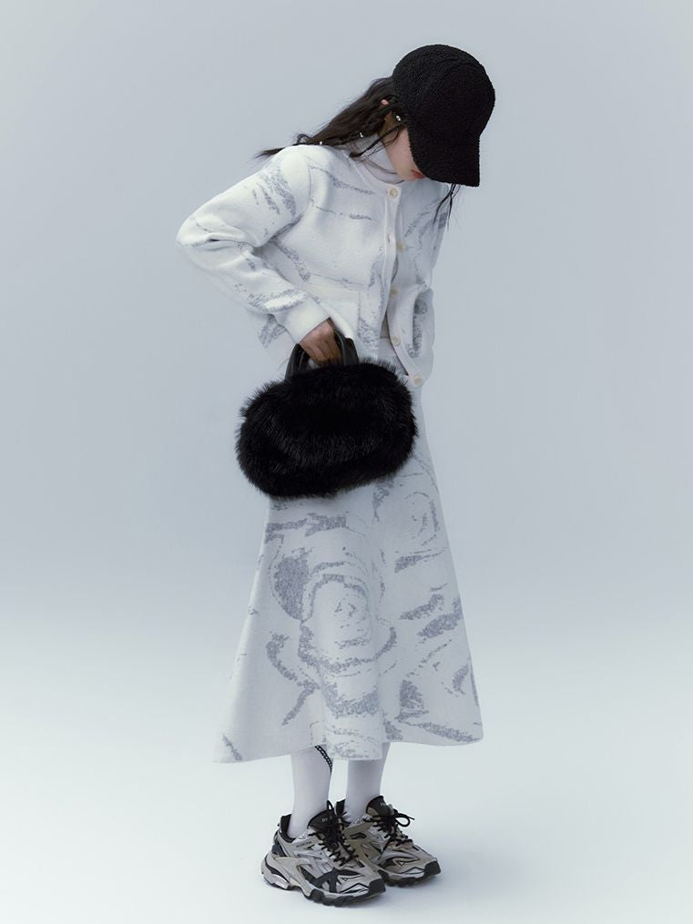 마블 니트 니치 가디건&amp;스커트 셋업 