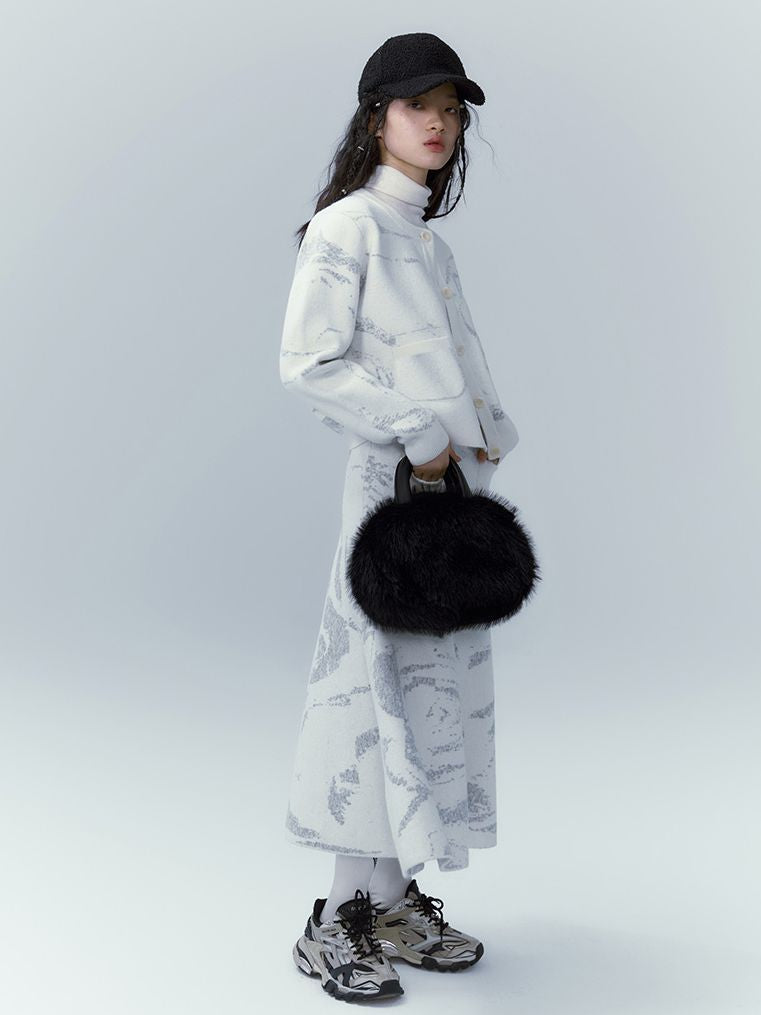 마블 니트 니치 가디건&amp;스커트 셋업 