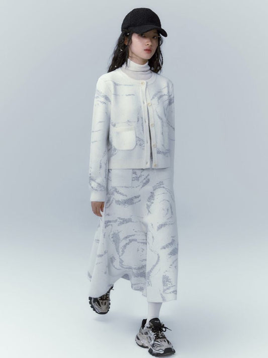 마블 니트 니치 가디건&amp;스커트 셋업 