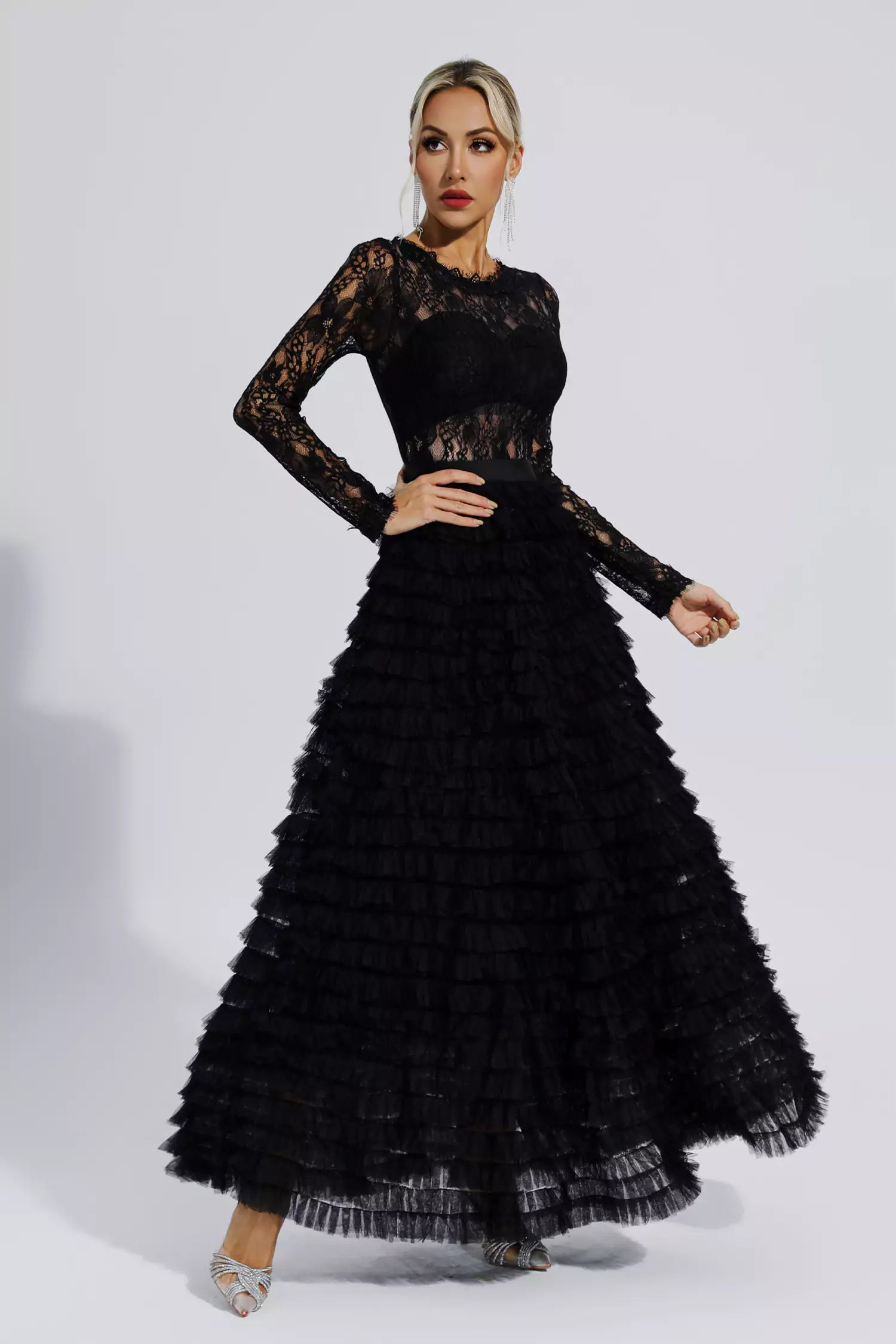 black hollow dress Jayleen Lace A-line Maxi – FancyAdd FLYING SOLO COPPER ROOM Warm, comfortable, and polished., with a natural feel Size:10 UK / 11 US