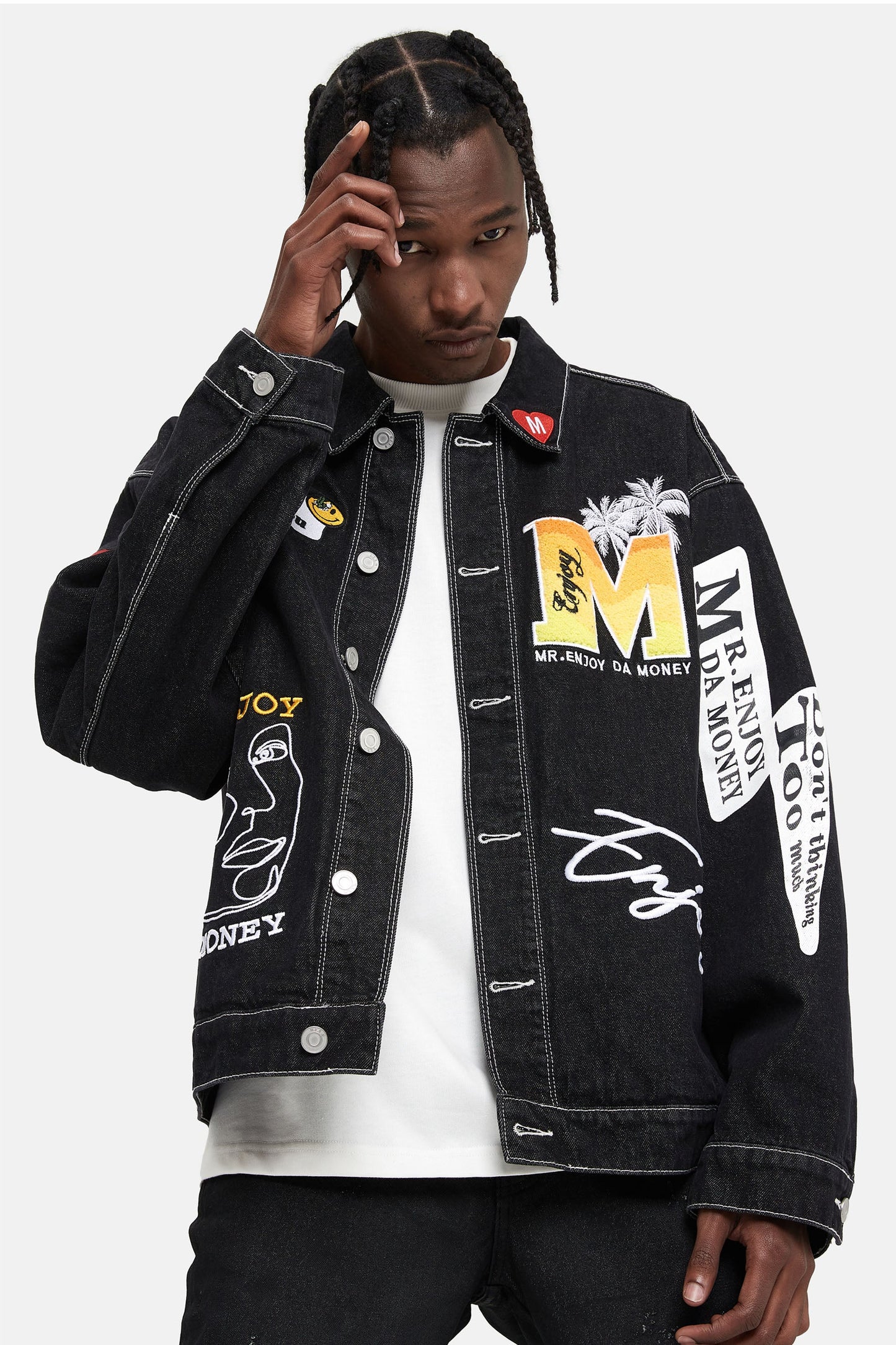MEDM 자수 패치 데님 재킷