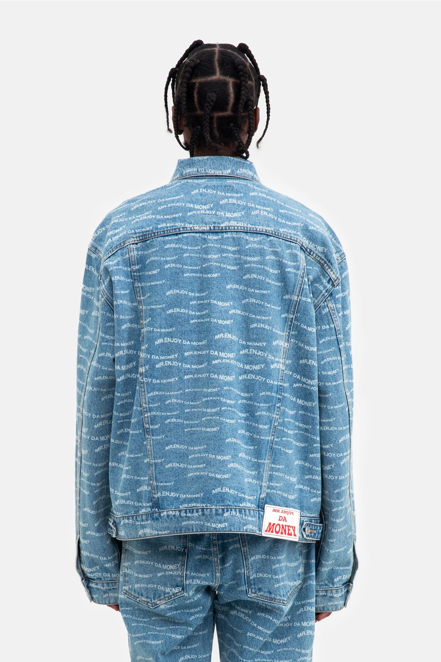 MEDM 로고 패턴 프린트 블루 데님 재킷