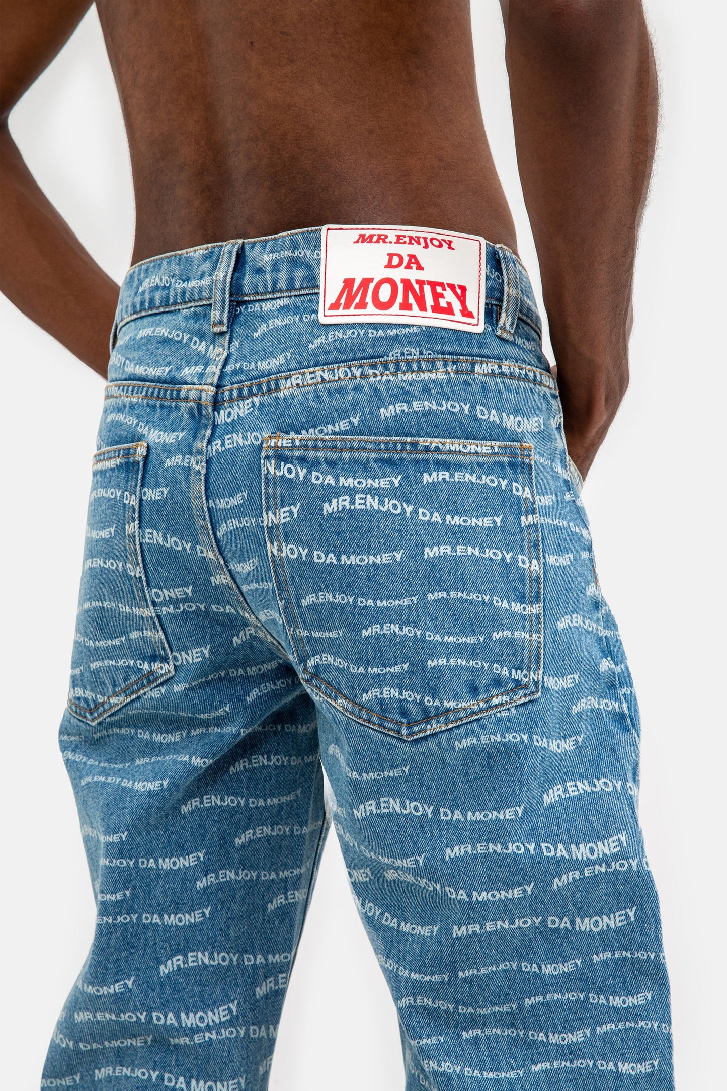 MEDM パターンプリント ブルーデニムパンツ