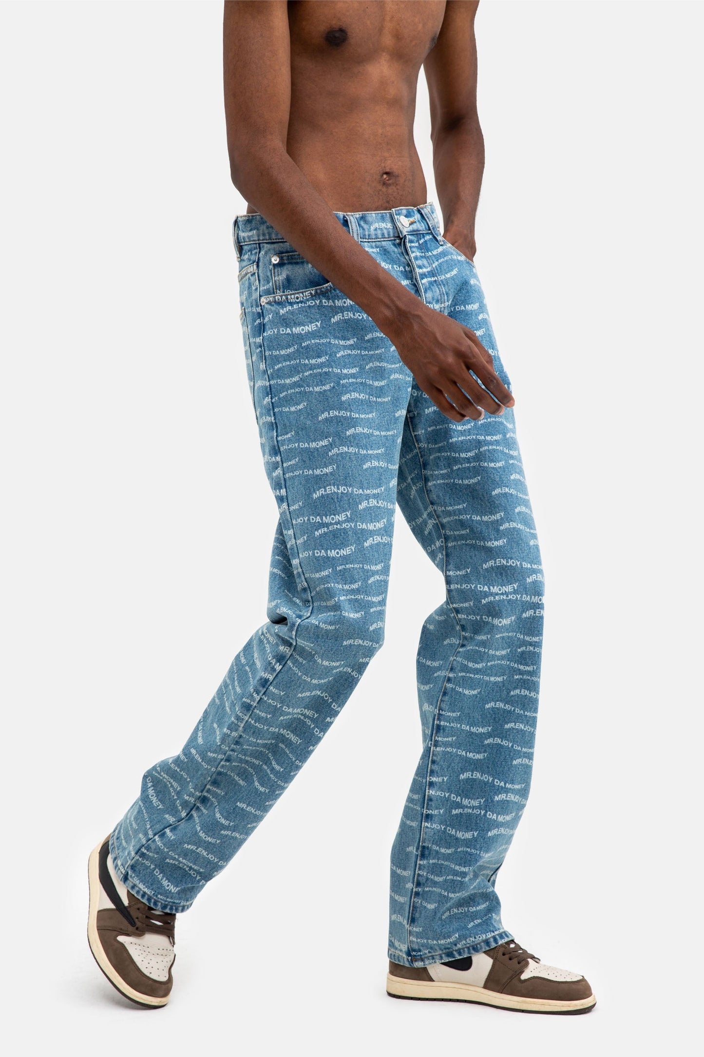 MEDM パターンプリント ブルーデニムパンツ