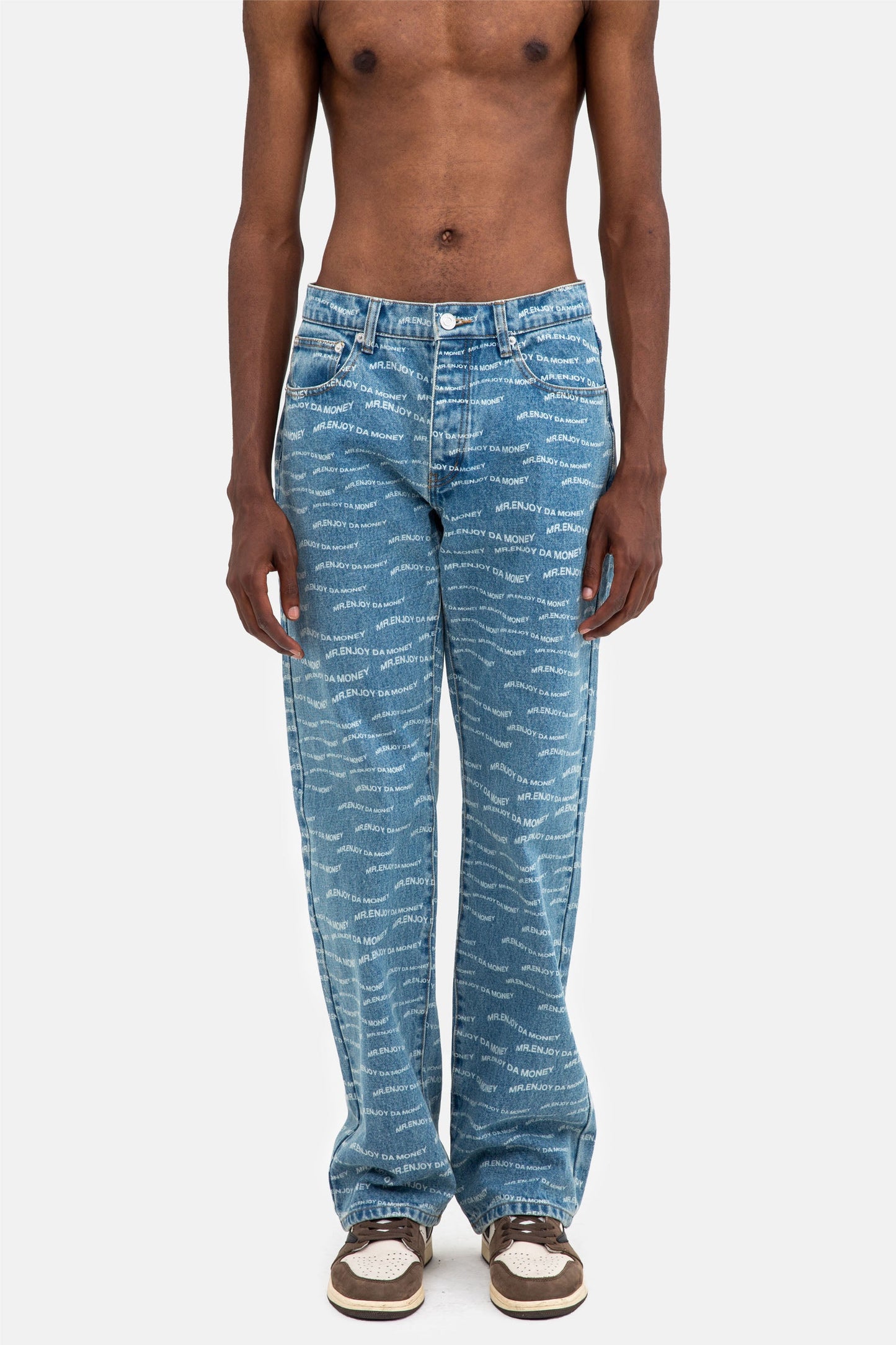 MEDM パターンプリント ブルーデニムパンツ