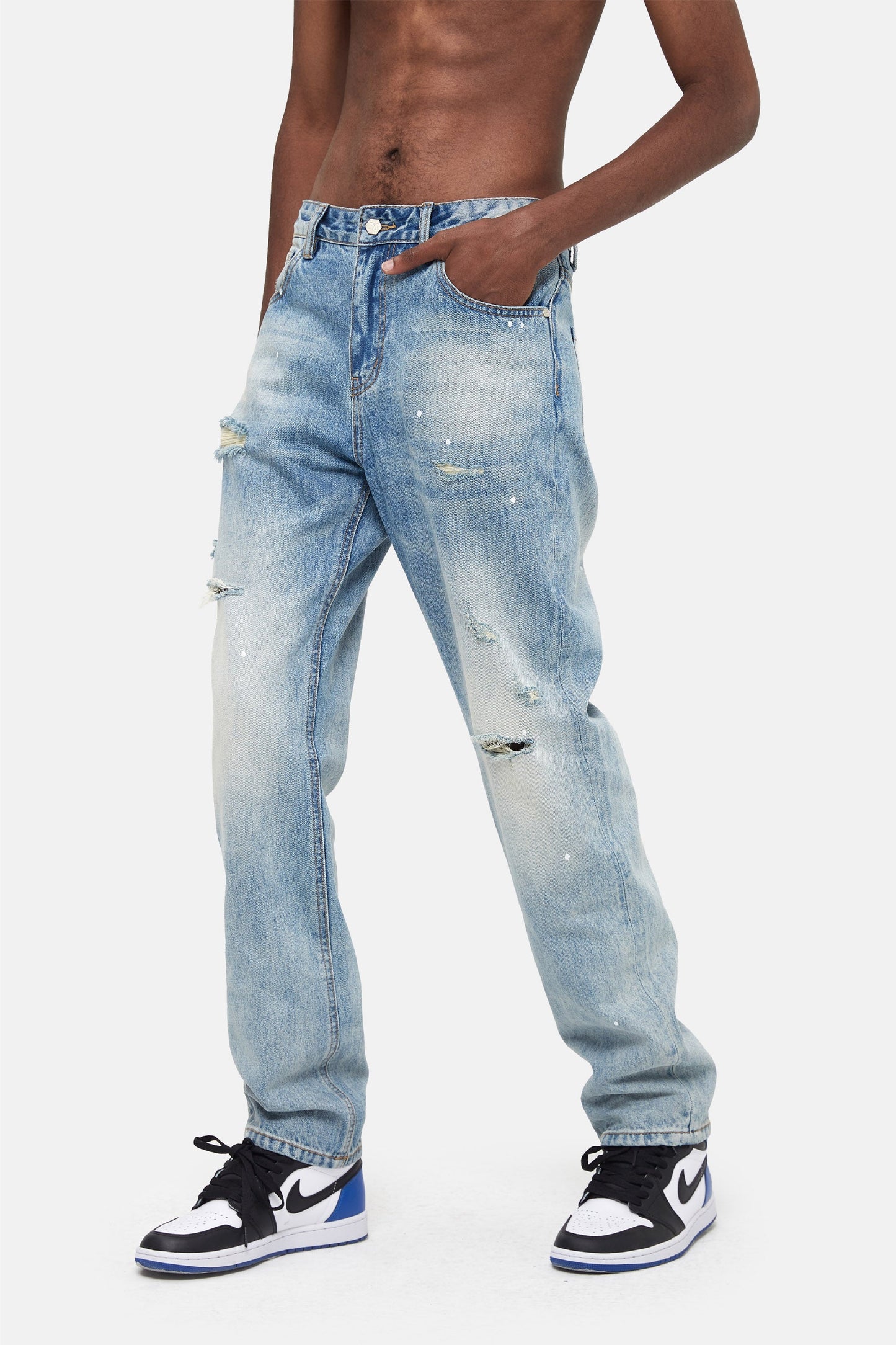 MEDM ディストレスト デニムパンツ