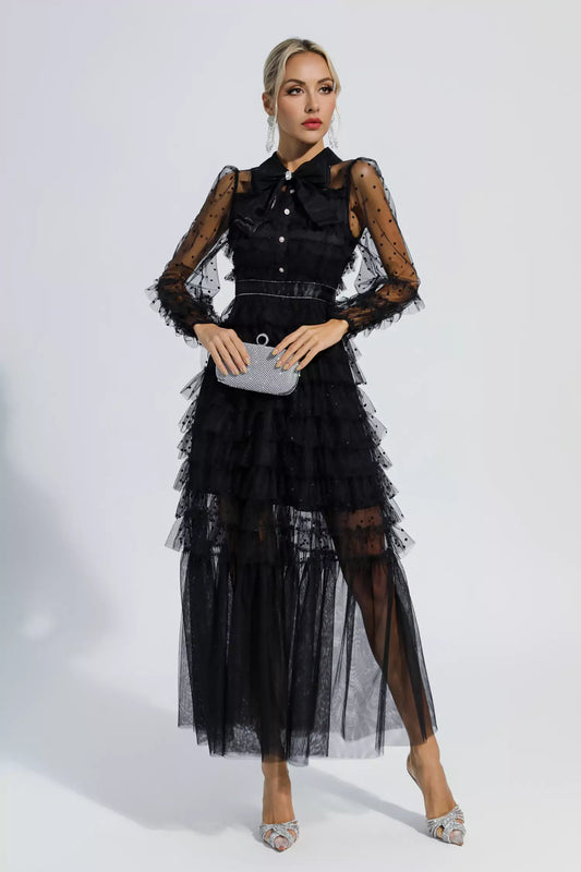 Maddison 블랙 폴카 도트 맥시 드레스