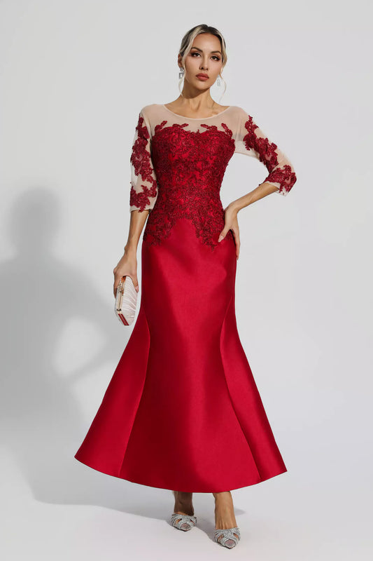 모니카 레드 플로럴 머메이드 맥시 드레스