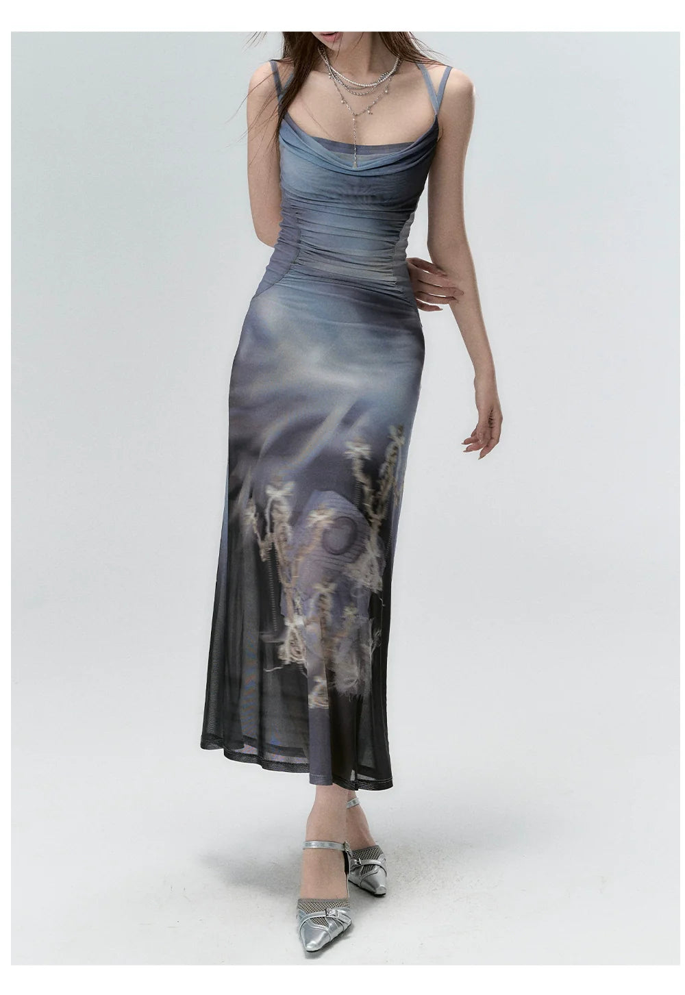 Mesh Mermaid Spaghetti Mini Dress