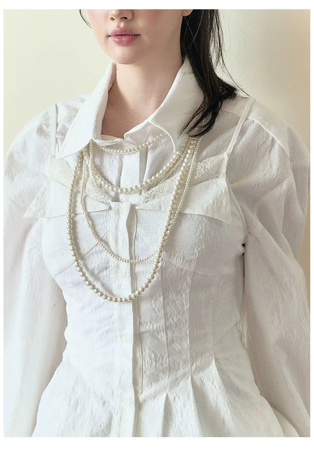 White Jacquard Faux Two-piece Shirt