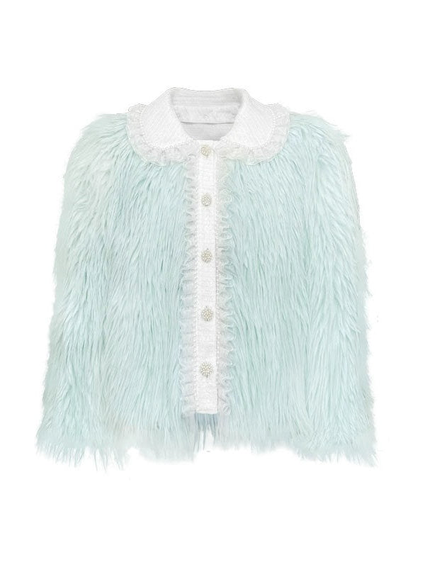 Pearl Lace Decoration Short Imitation Fur Coat