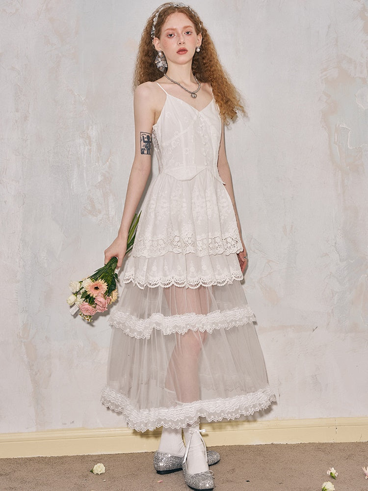 white camisole dress Romantic Hollow Embroidery Lace Camisole Dress – FancyAdd