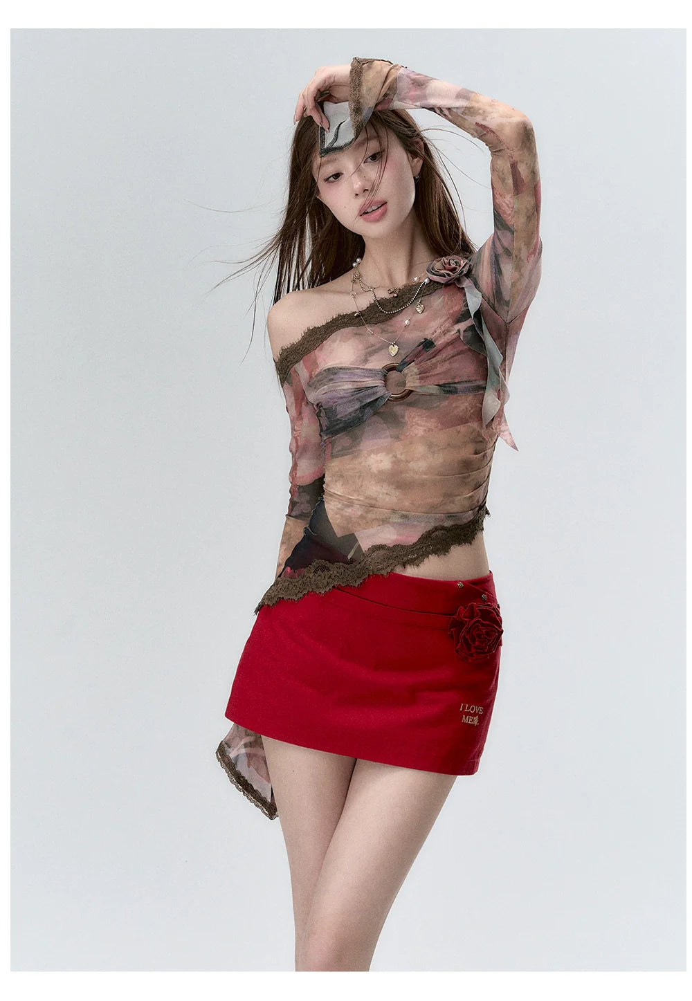 Lace Paneling Mesh Off-the-Shoulder Blouse