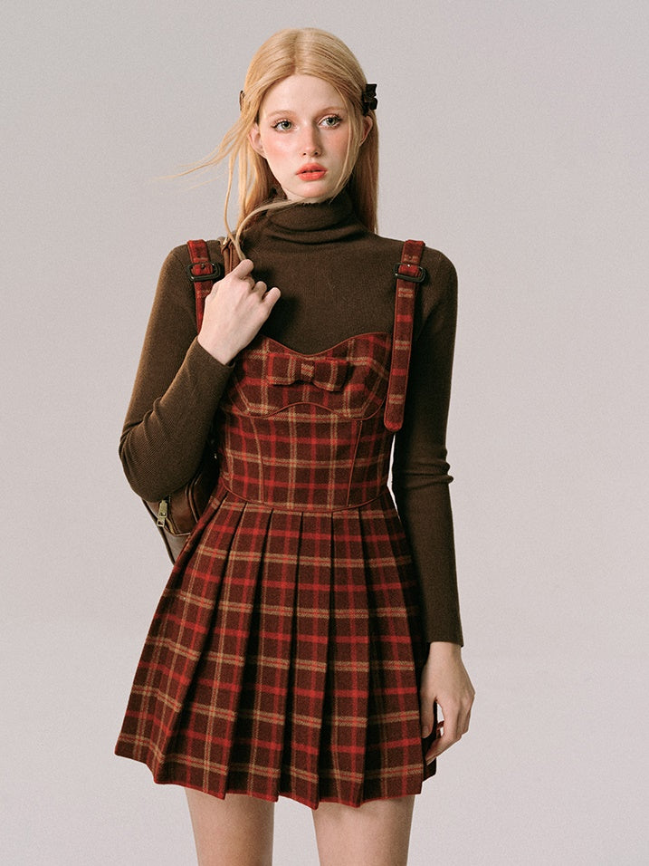 Plaid Slip Pleated Dress