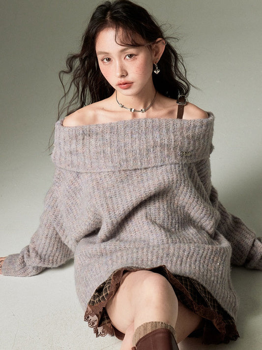 One-shoulder Strap Loose Sweater